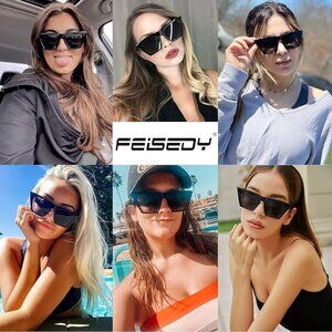FEISEDY Vintage Square Cat Eye Sunglasses Women Trendy Cateye Sunglasses